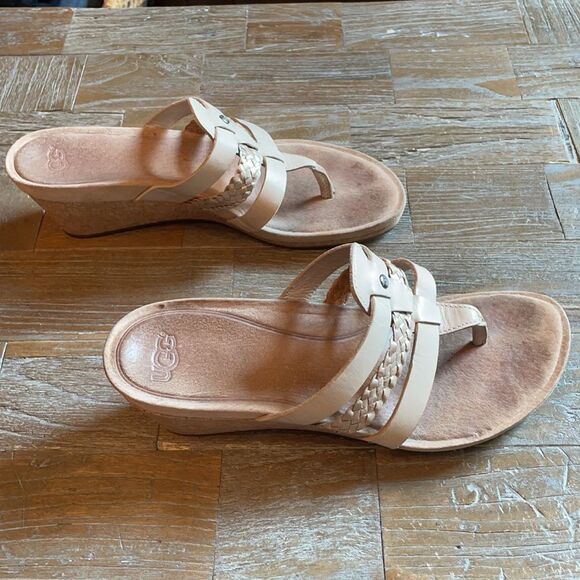 UGG Maddie Taupe Braided Wedge Heel Sandals Size 7 - Picture 5 of 16